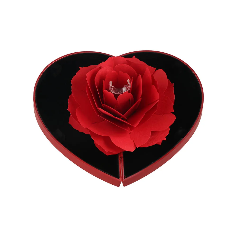 Heart Shape Rose Flower Ring Box Storage Box Jewelry Packaging 3D Ring Display Holder Solid Color Specially Designed