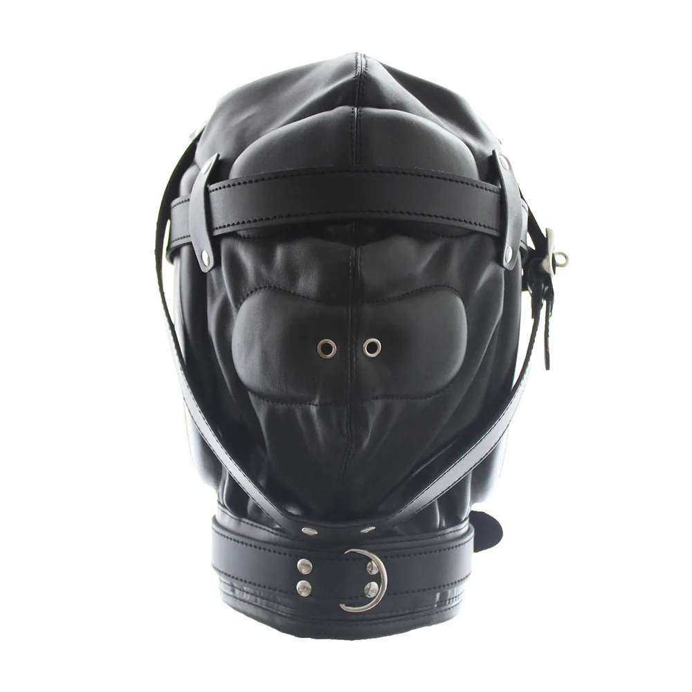 Padded Leather Head Hood Mask Adjustable Helmet BDSM Bondage Fetish Gear Breathable Eye Holes Buckle D Ring Adult Role Play Hood