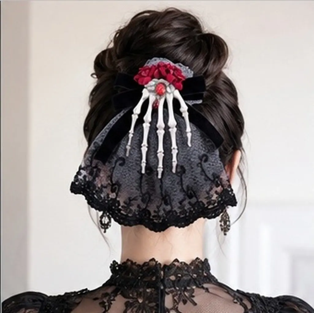 Skull Halloween Headdress  Lightweight Black Plastic Headband Clip for Party, Cosplay, Wedding & Bachelorette Night