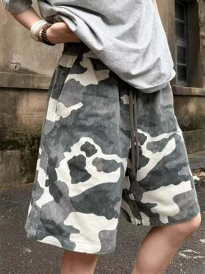 Trendy Mens Camouflage Printing Shorts 2026 Summer Outdoor Casual Drawstring Loose Shorts Men Daily Leisure Straight Shorts