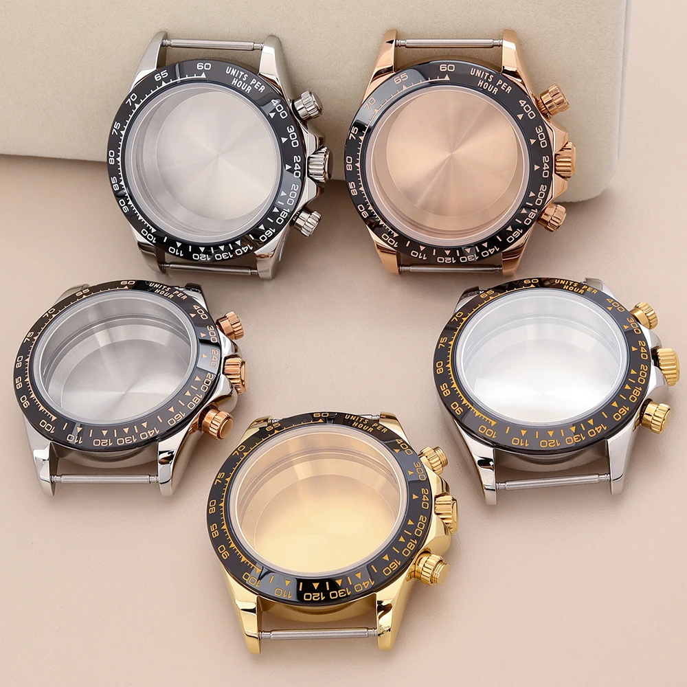 39mm Luxury Watch Case 316L Stainless Steel Case Sapphire Crystal Glass Waterproof For Seiko VK63 Movement For Daytona Mod Parts