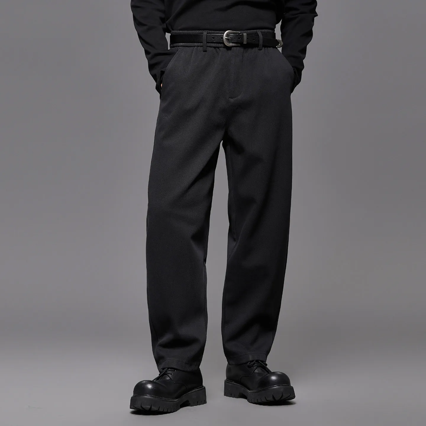 Autumn and Winter Fleece-Lined Cotton Blend Minimalist Japanese-Style Retro Men's Style Straight-Leg Pants
