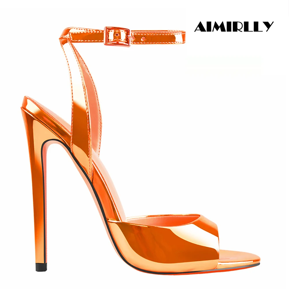 Women Metallic Open Toe High Heel Sandals Ankle Strap Stiletto Wedding Party Shoes Multi-color
