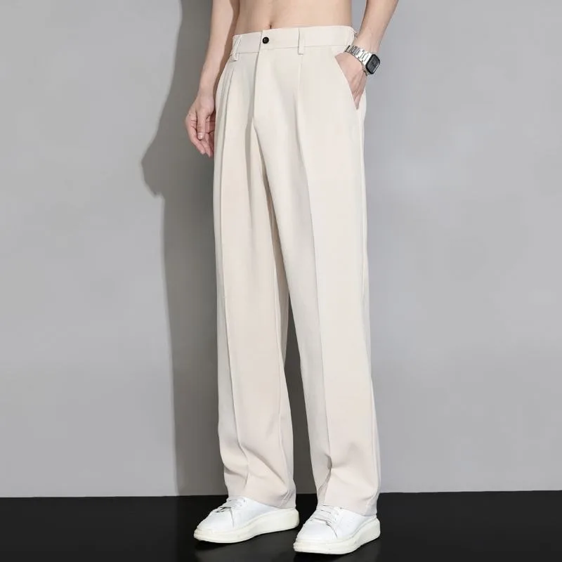 Men High Waist Wide Leg Suit Pants Pleated Front Loose Straight Trousers