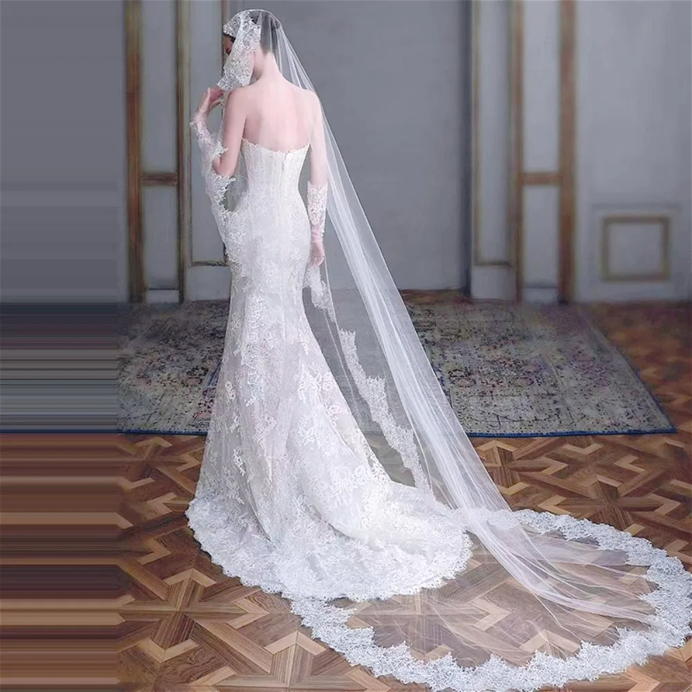 3M Milky White Lace Train Veil with Comb Light Luxury Retro Bridal Wedding Veil for Wedding Dresses Wedding Accessories