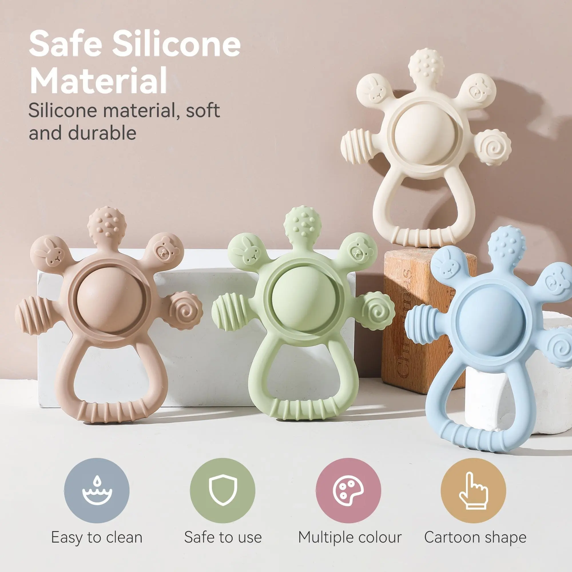 Baby Silicone Teething Rings 2PCS, Bunny Rattle Bracelet, BPA-Free Waterproof Toy for Newborns, Infants & Toddlers 1-2Y