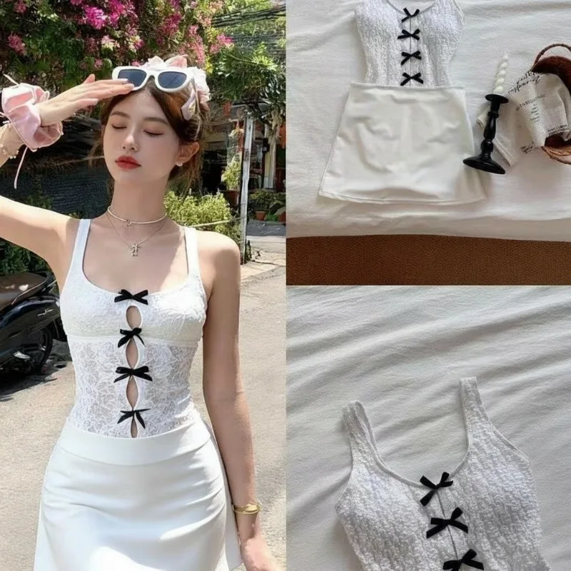 Summer Women's Korean Version Lace Pure DesireStyle Bow Triangle Swimsuit Fashionable andSexy Slim Fit Seaside Vacation Swimsuit
