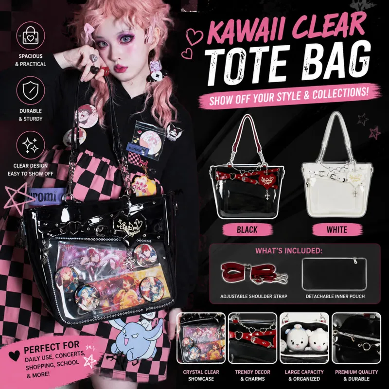 Transparent Ita Bag Red Black Heart Chain Crossbody Shoulder Bag Large Capacity Anime Collection Display Bag Birthday Fans Gift