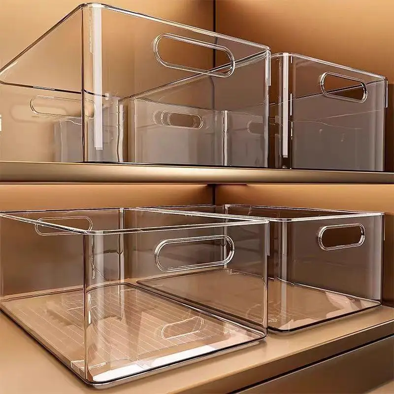 Acrylic Storage Box Long Narrow Rectangle Kitchen Cabinet Organizer Desktop Snack Container Transparent Home Organization