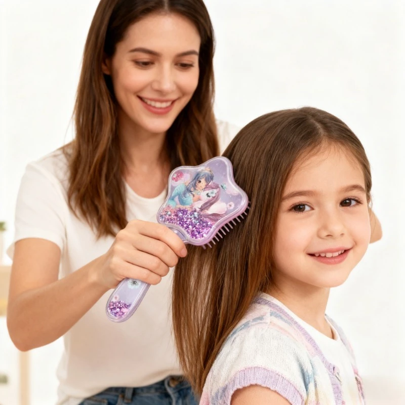 Glitter Hair Massage Comb Cute Cartoon Kids Anti Static Mini Brushes Hair Care Star Shape Princess Dress-up Accessories