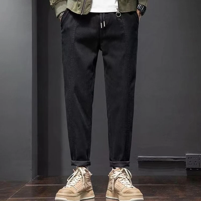 Men's Cotton Cargo Pants Spring Autumn Loose Straight Durable Work Trousers Casual Wide Leg Streetwear Plus Size