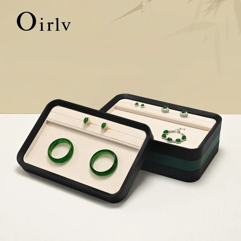 Oirlv PU Leather Jewelry Organizer Tray Jewelry Display Props Ring Necklace Pendant Velvet Jewelry Store Storage Viewing Tray