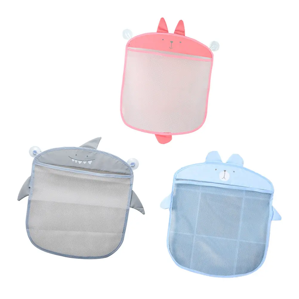 3Pcs Cartoon Bath Storage Bag Wall Suction Mesh Organizer Multi Function Easy Clean Drainable for Bathroom Bedroom Kitchen Home