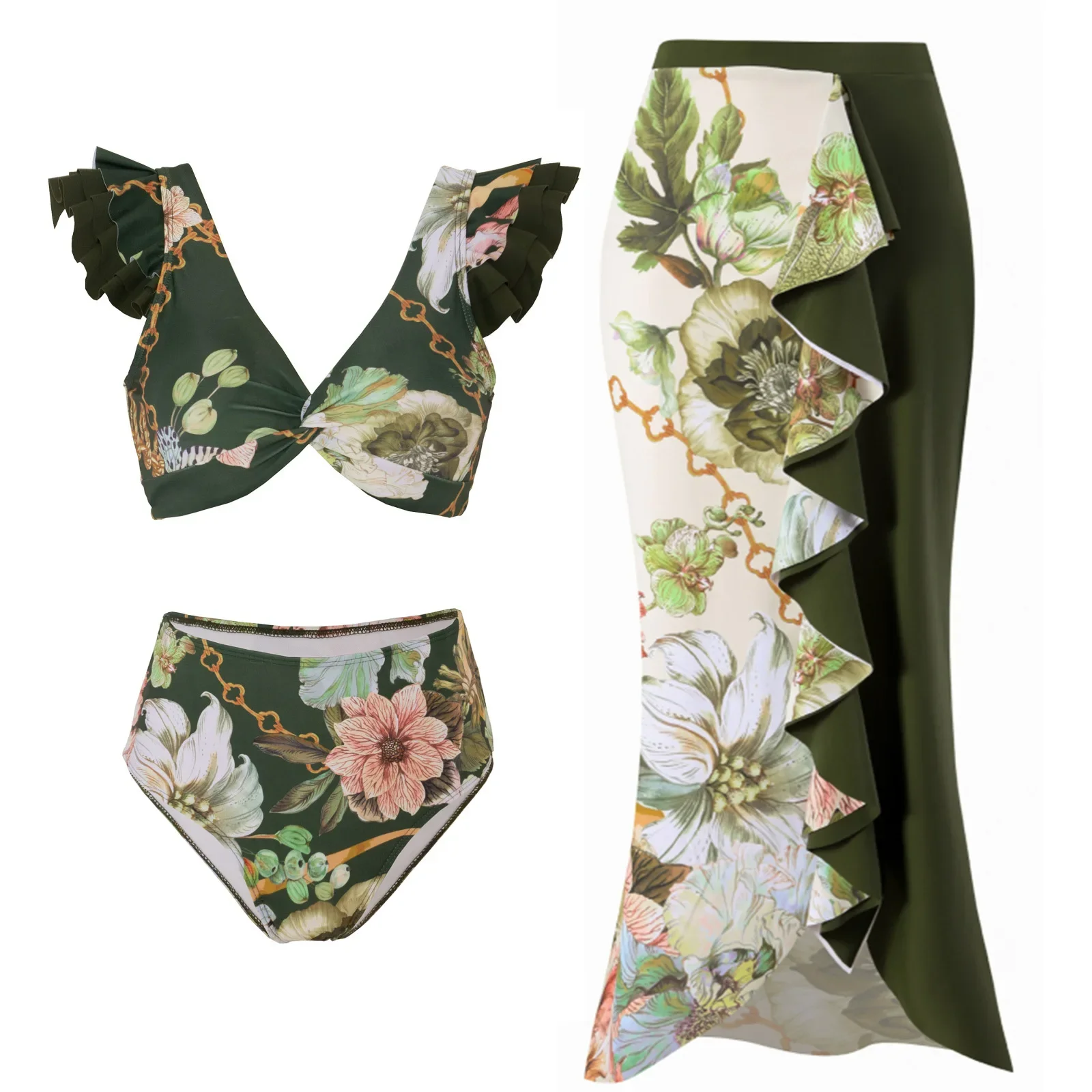 New three piece swimsuit swimsuit lace up beach skirt bikini