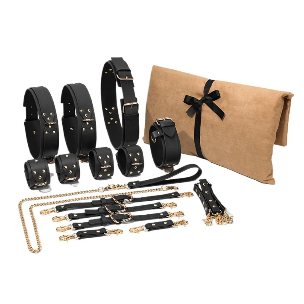BDSM Bondage Restraint Kits Handcuffs Collar Wrist Ankle Thigh Cuffs Waist Belt Cross Buckle Sex Toys For Adult Games