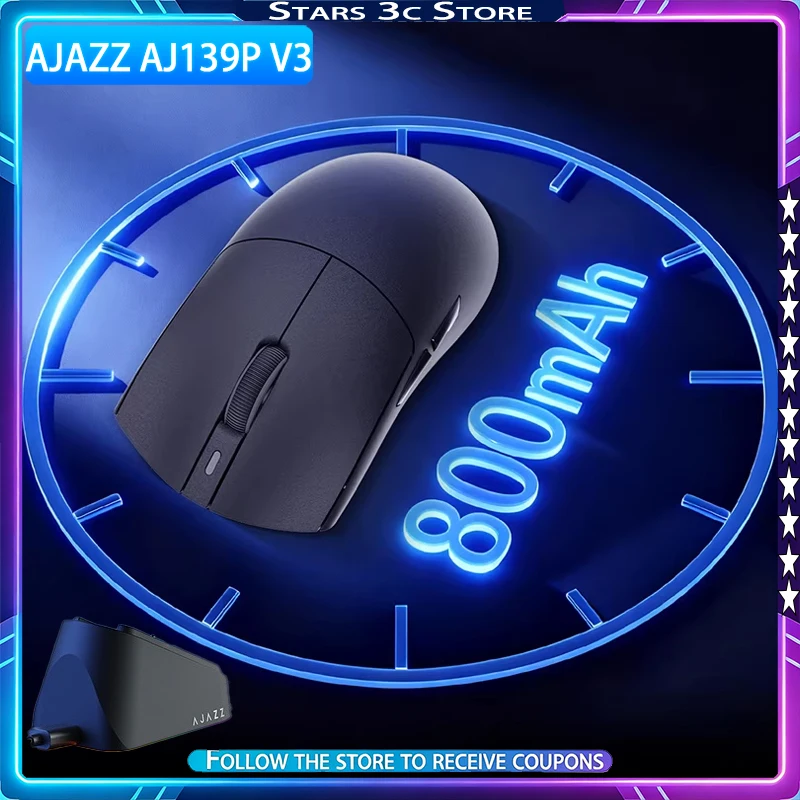 Ajazz AJ139P V3 Wireless Mouse PAW3395 Bluetooth Tri Mode with Magnetic Base 800mAh Long Endurance Gaming Mouse Office Accessory