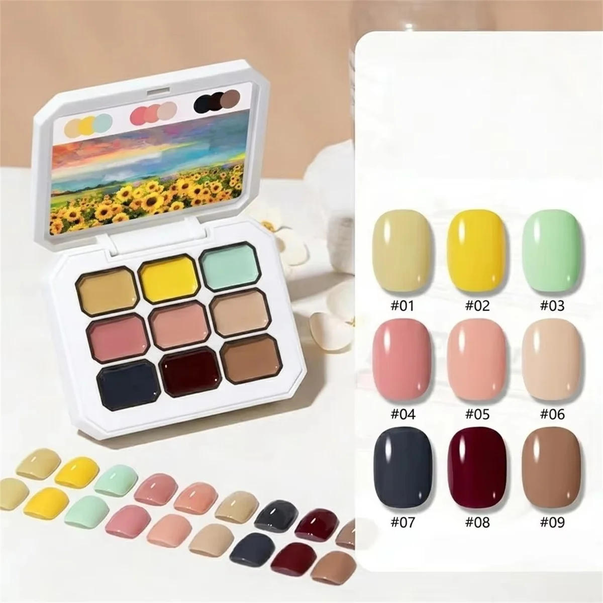 1pc 9-girds Solid Patting Nail Polish Gel Palette Soak Off UV LED Nail Painting Cream Gel Korean-style Nail Art Home Salon INS