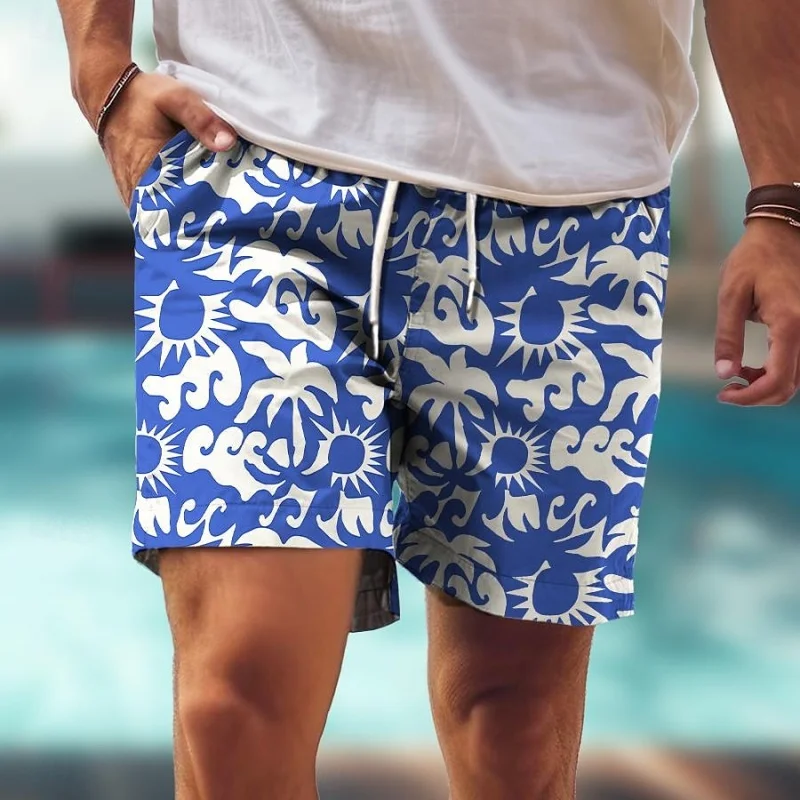 3D Printed Retro Geometry Short Pants For Men Ethnic Colorful Pattern Beach Shorts Summer Hawaiian Board Shorts Kids Swim Trunks