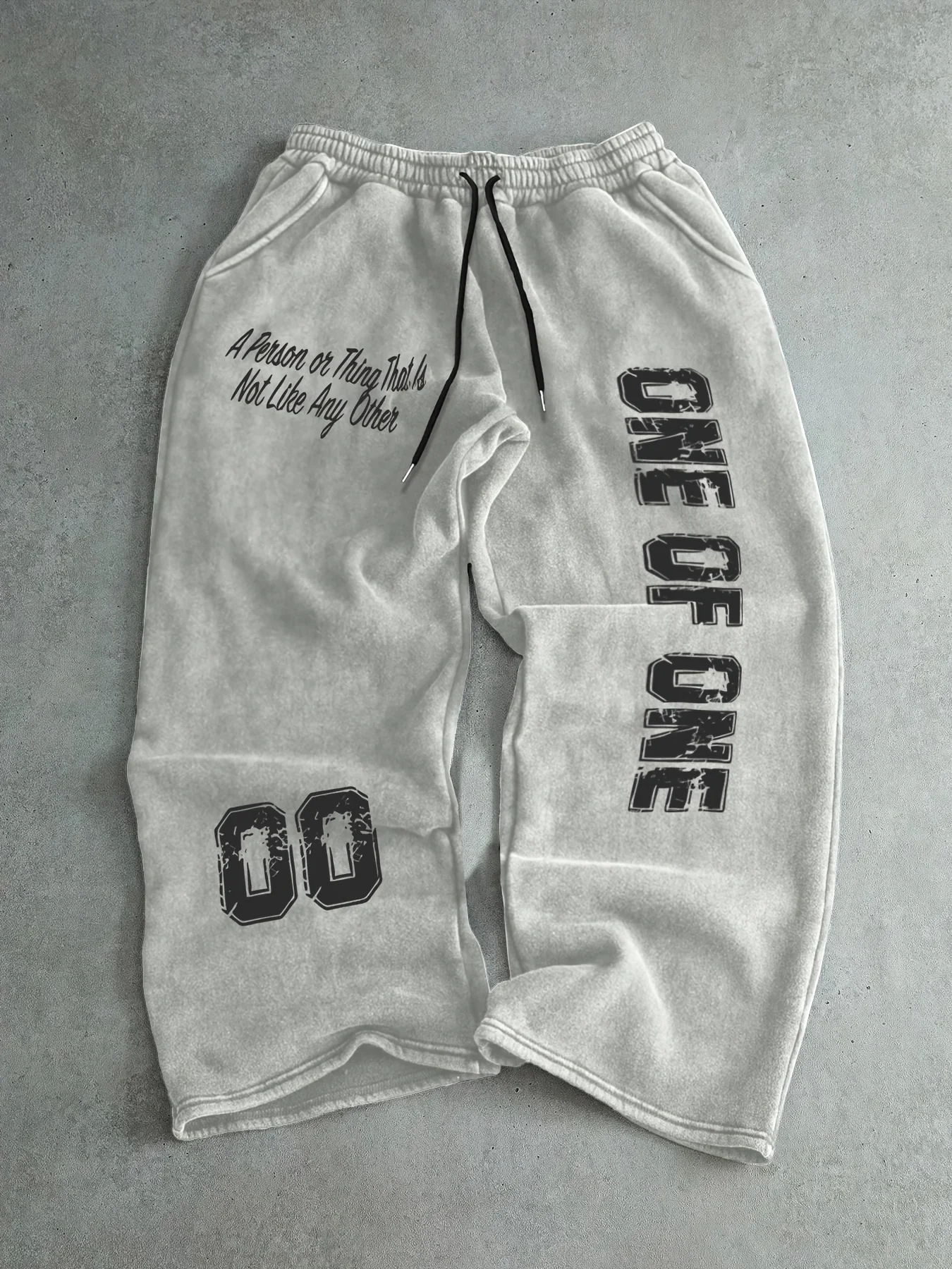 Unisex Y2K Streetwear 3D Vintage Letter Number Print Quick Dry Straight Pants Elastic Drawstring Waist Grey Casual Trousers