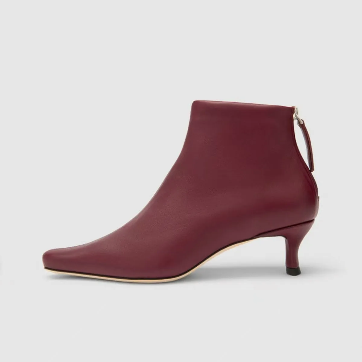 Arden Furtado Autumn Red PU Kitten heel Short boots Pointed toe Back zipper Thin heels Modern boots Large size Women's Boots