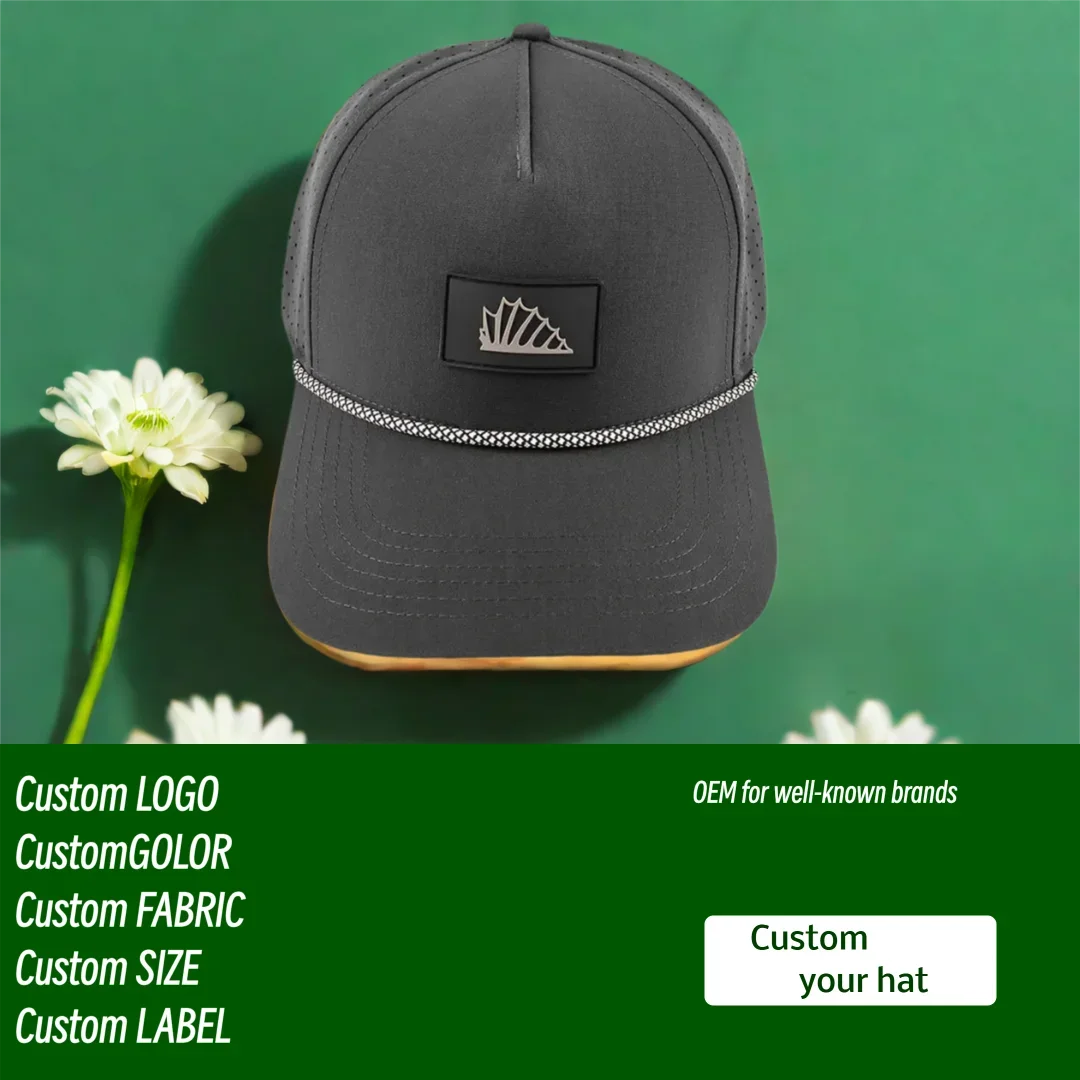 Custom Silicone Logo Perforated Curved Edge Rope Dad Baseball Cap Wholesale Waterproof Sweat-Resistant Golf Cap for Sports