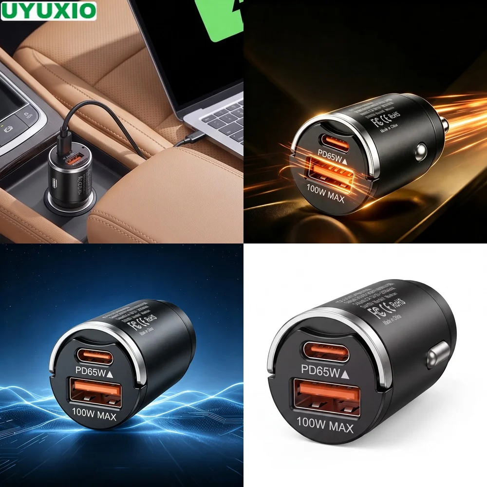 165W Fast Charging Car Charger with 65W USB C and 100W USB A Outputs for Mobile Devices and Laptops Zinc Alloy Flush Fit Design