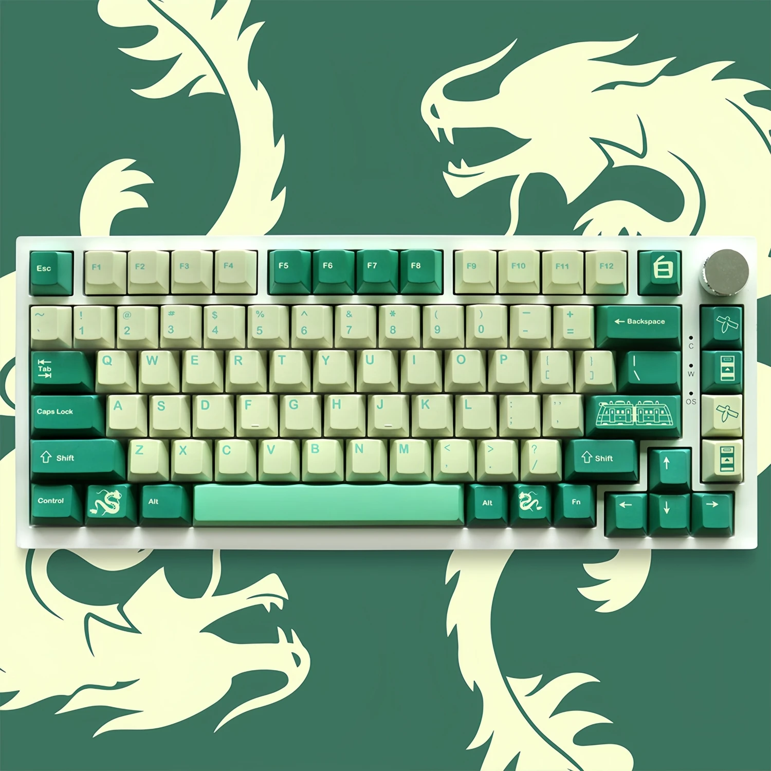 Green Dragon Chinese Style 129 keys PBT Keycaps Cherry Profile Key Cap Set for MX Mechanical Gaming Keyboard Replacement
