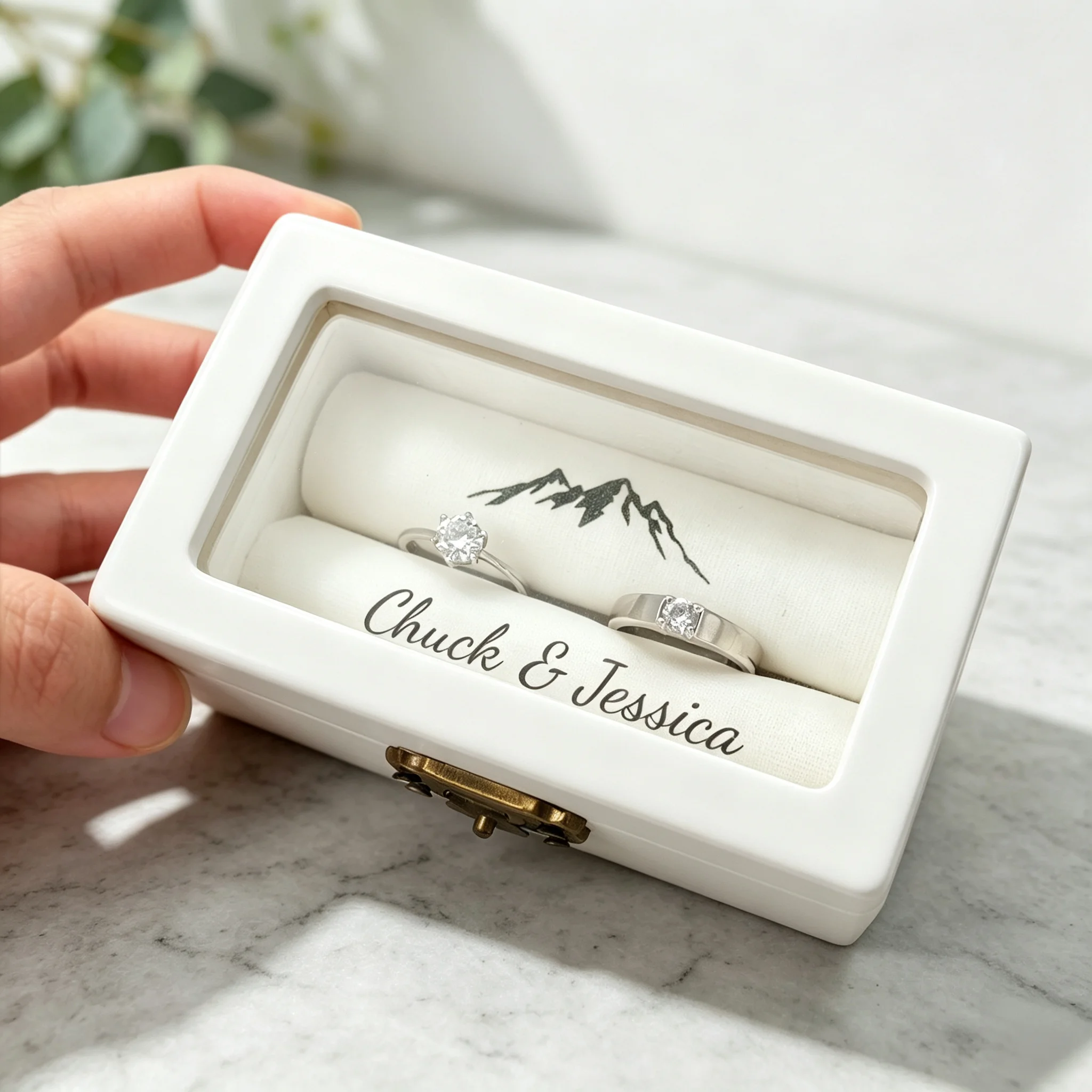 Caja de Anillos de Boda Personalizada, Caja de Anillos para Ceremonia de Boda Blanca con Nombre Personalizado, Caja de Anillos d