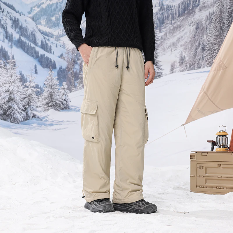 Winter Duck Down Skiing Cargo Pant Men Women Outdoor Thick Warm Loose Casual Sports Techwear Down Pants Track Trouser Sweatpants