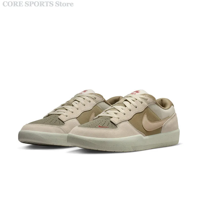 NIKE SB FORCE 58 DV5477-106 Olive Red Mixed Material Low Top Perforated Toe Tri-Star Rubber Outsole Casual Skate Sneakers