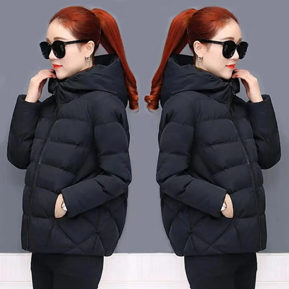 Women Winter Hooded Jacket Long Sleeve Loose Thick Warm Down Cotton Short Coat for Cold Weather All-match Streetwear Outwear