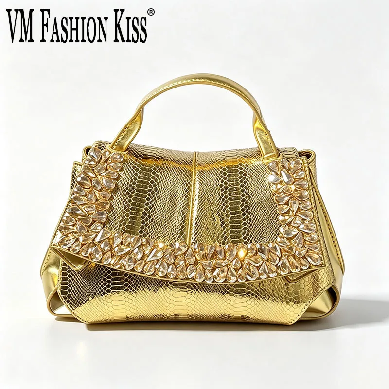 Faux Leather Python PrintSimple Handbag Versatile And Elegant Inlaid With Diamonds Shoulder Crossbody Bag Handbag Commuter