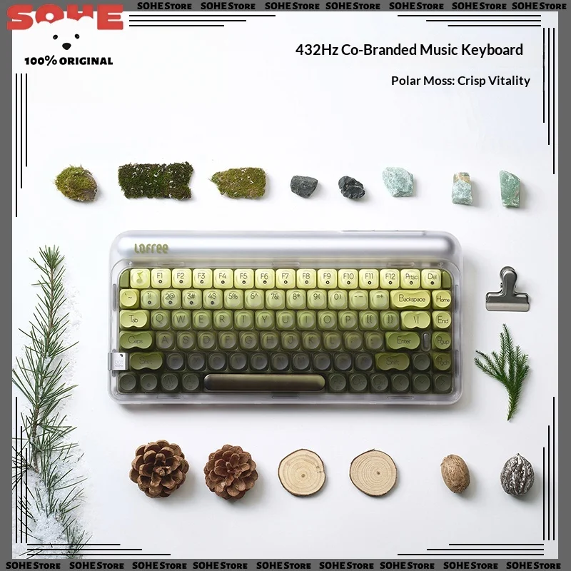 Polar Moss QQ Music Co-branded 432Hz Wireless Three-Mode Mechanical Office Keyboard One-click playlist switching