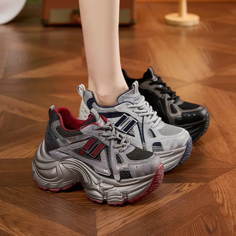 9cm Platform Dad Shoes Women Autumn Winter Breathable Mesh Sneakers Casual Sports Shoes