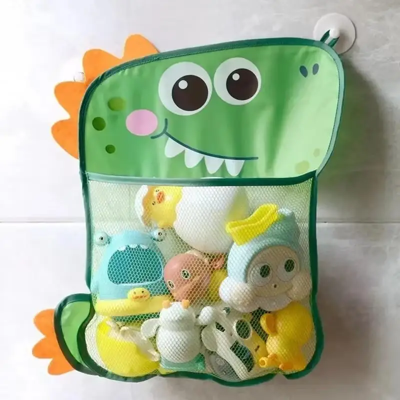 1pc Suction Cup Bath Toy Storage Bag, Mesh Hanging Organizer for Bathtub,Dinosaur Animal Design, Kids Baby Bath Basket,