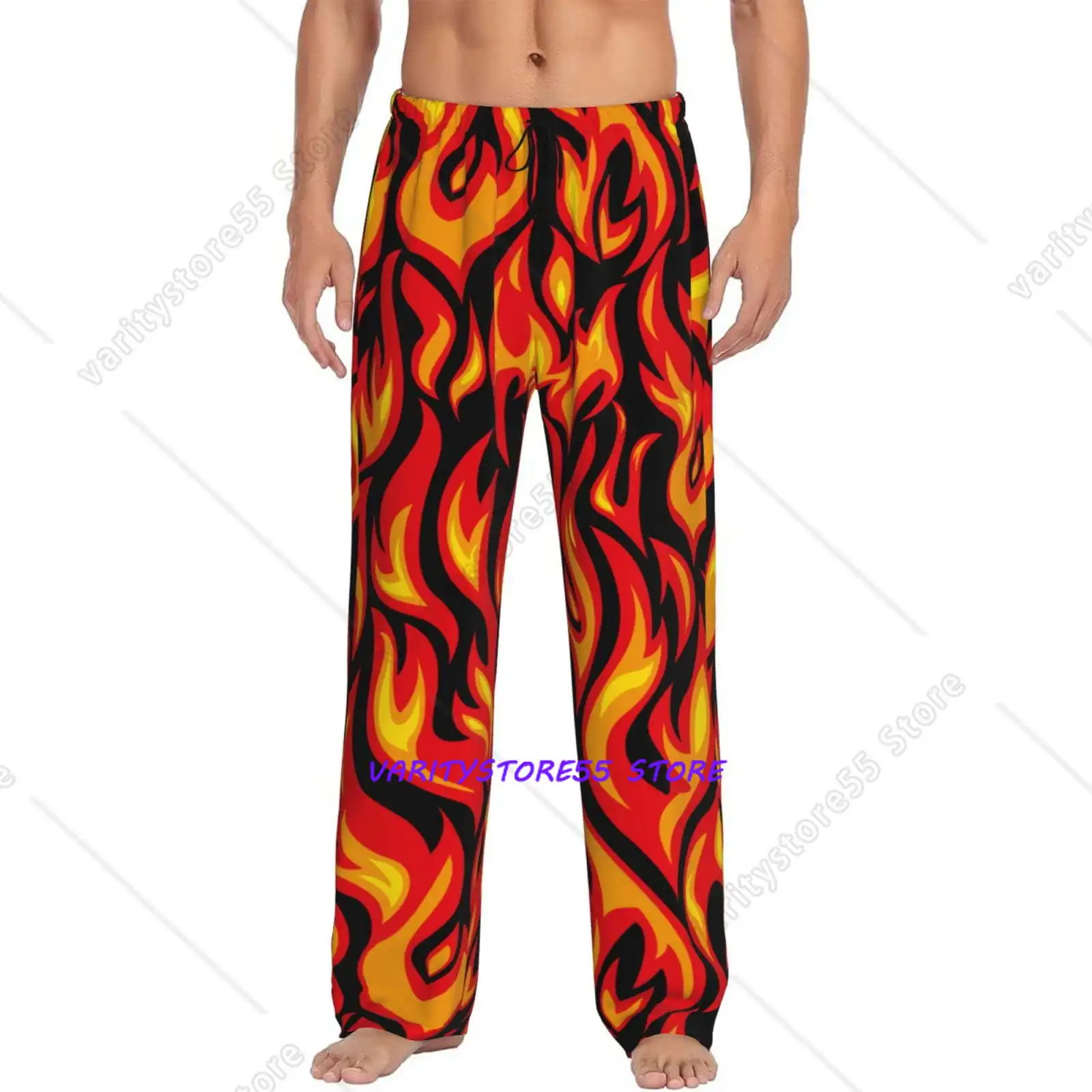 Fire Pattern Men'S Pajama Pants Soft Sleep Lounge Pants Bottoms With Pockets