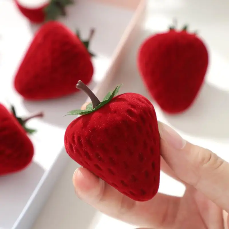 ~Cute Strawberry Ring Box Strawberry Shaped Velvet Ring Jewelry Storage Box Gift Box,Ring Earrings Jewelry Counter Display Props