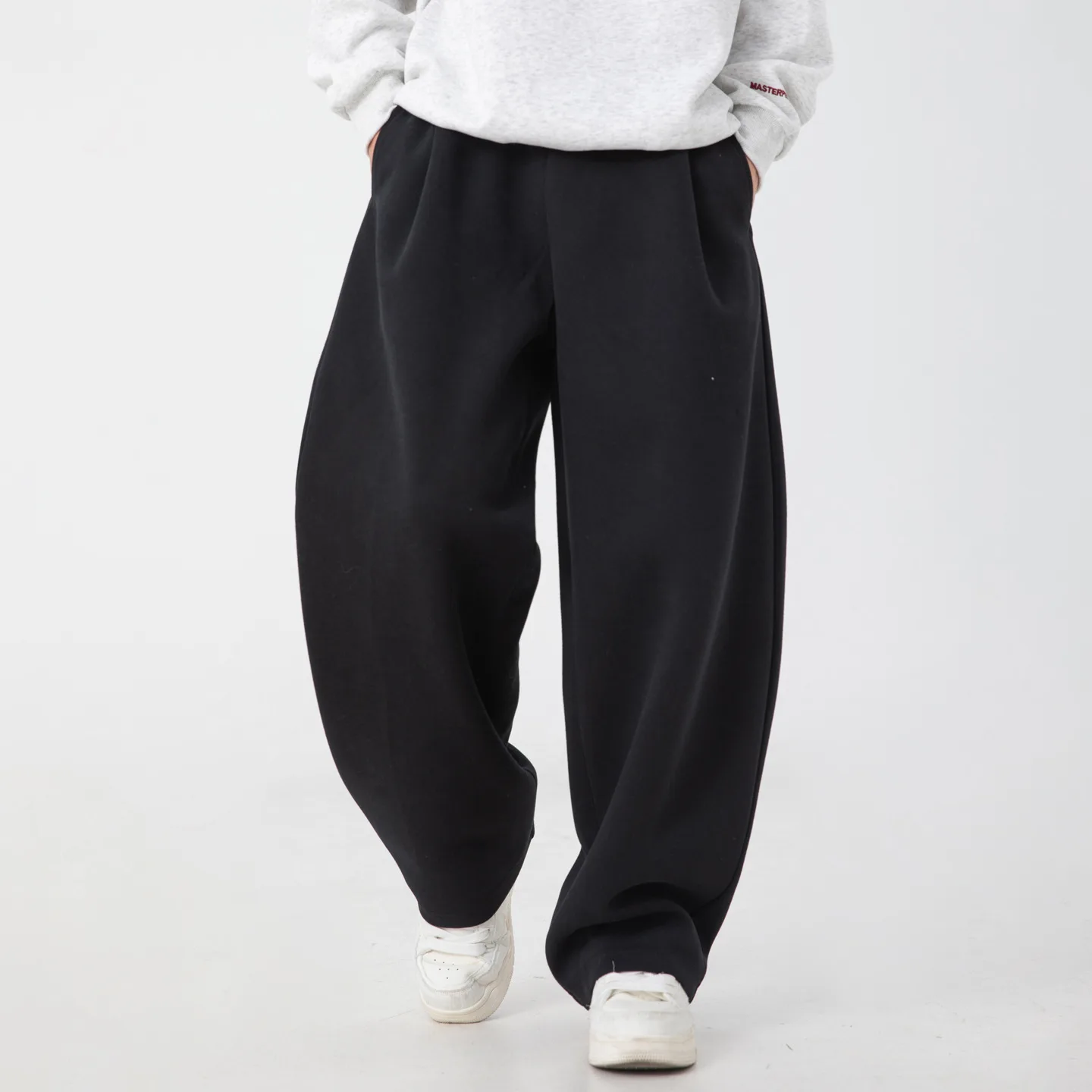 Japan and South Korea Fashion Men's Solid Color Simple Basic Casual Trendy Loose Wide Leg Drawstring Trousers Male Clothes Pants
