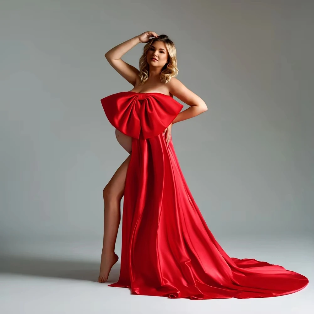 Strapless Pregnant Women Clothing Photography Props Luxury Big Bow Maxi Gown Train Pregnancy Picture Shooting Studio Outfits