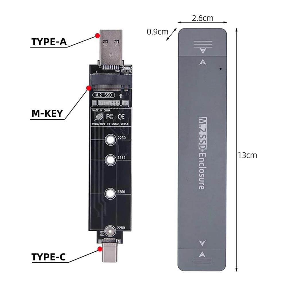 JonISerl Dual ProtocolCombo Type-C & USB3.0 to NVME M-Key M.2 NGFF SATA SSD PCBA Case 2280/2242/2230mm Adapter RTL9210B Chipse