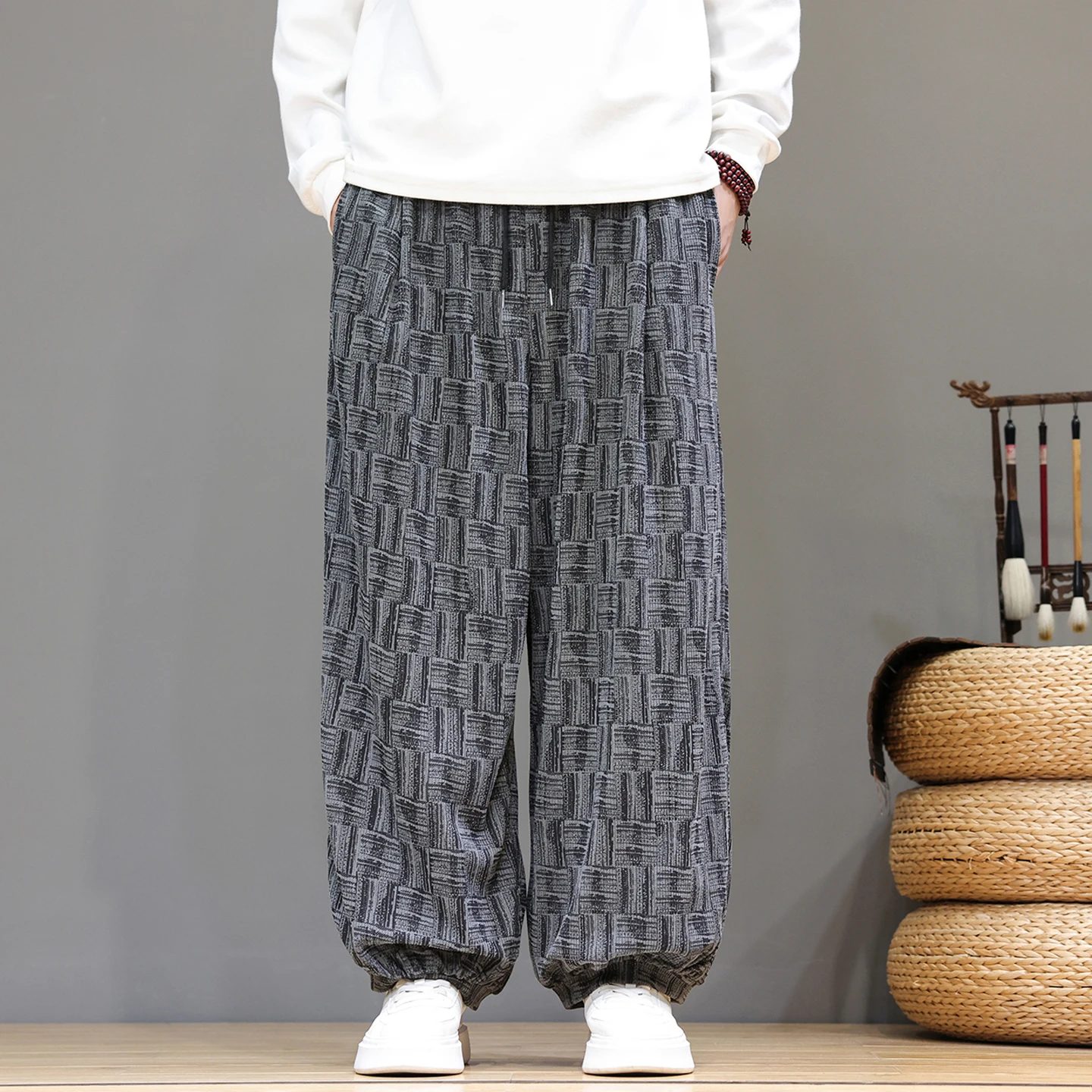 Autumn Winter Corduroy Casual Wide Leg Jeans Men Vintage Harem Pants Loose Elastic Waist Daily Streetwear Trousers Plus Size 5XL