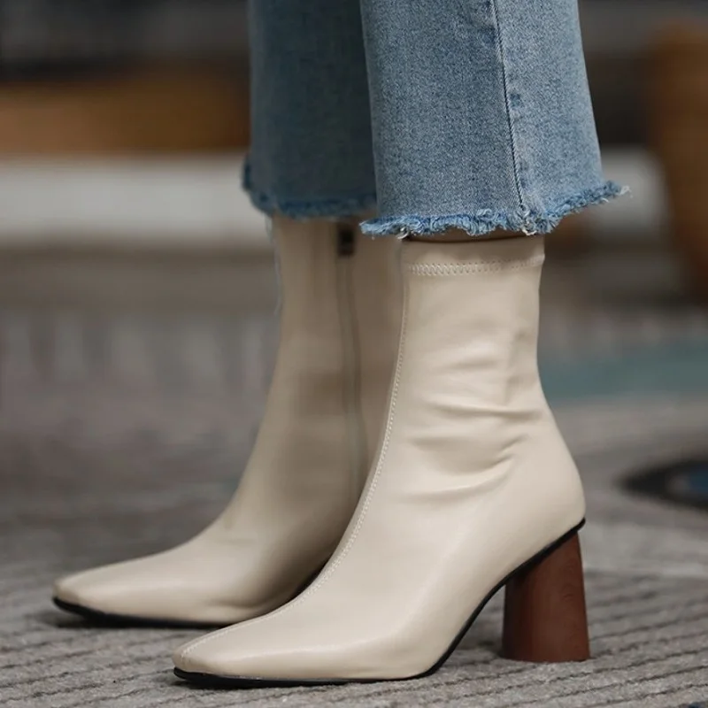Stretch Fabric Modern Women's Ankle Boots Winter Shoes Woman Socks Boots Basic Style Women Shoes On Heel 8 CM Ladies Shoes