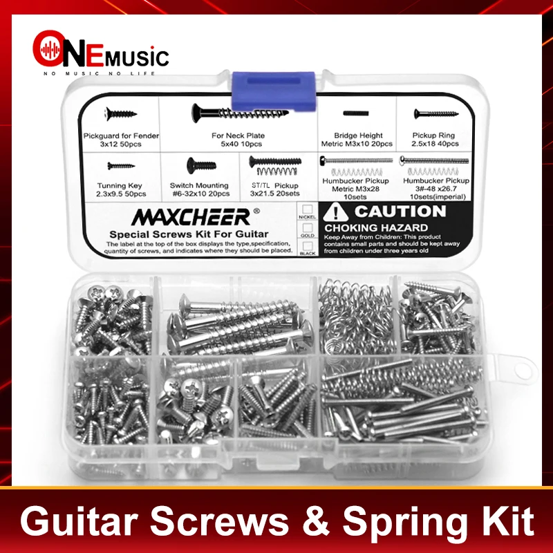 Guitar Screws & Spring Kit, 11 Kinds for Neck Plate Tuning Humbucker Single Coil Pickup Bridge Selector Switch Black/Gold/Nickel