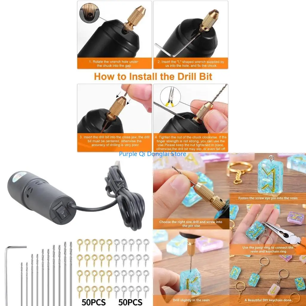 L21E Micro Electric Hand Drill Set with 10pcs Drill Bits Epoxy for Jewelry Making DIY