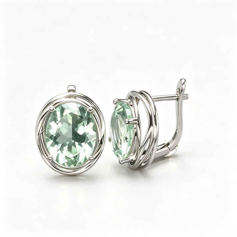 CSJ Elegant Green Amethyst Earrings 925 Sterling Silver Yellow Gold Natural Gemstone Oct9*11mm for Women Birthday Party Gift