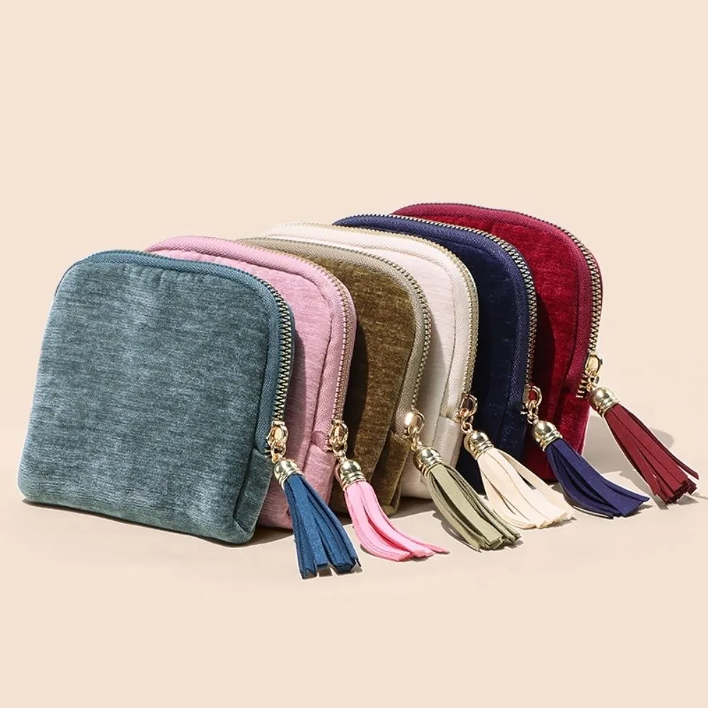Flannel Travel Jewelry Case Tassel Zipper with Compartments Jewelry Organizer Mini Portable Jewelry Storage Pouch