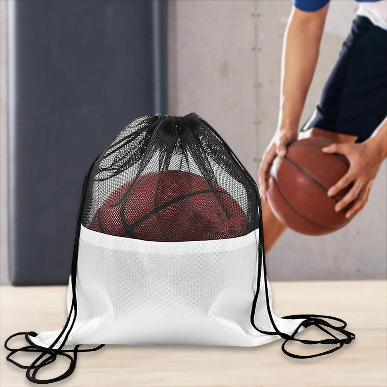 Sports Ball Carry Bag Mesh Drawstring Backpack Lightweight Basketball Shoulder Bag for Men Women Gym