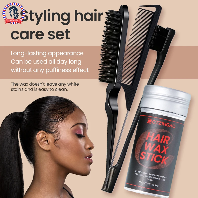 CTZIHGAO 1-3pcs Hair Wax Stick Set with Slick Back Brushes Gel Pomade with Edge Control Brush Kit  Hair Wig Styling Accessories4