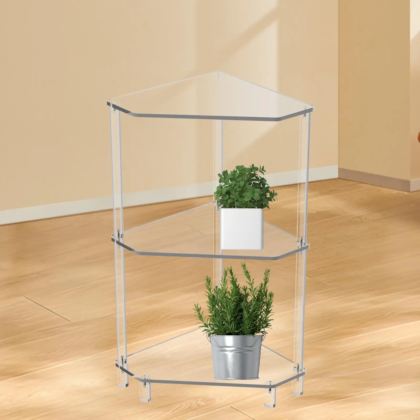 Acrylic Corner Side Table, Corner Shelf Stand, Easy to Clean End Table, 3 Tier for Home Bedroom Small Space Bedside