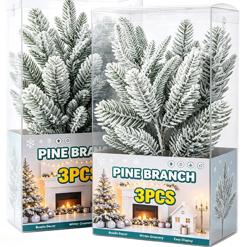 Artificial Christmas Pine Branches Snow Pines Needles Fake Plant Garland Decor DIY Xmas Tree Hanging Pendant Party Supplies